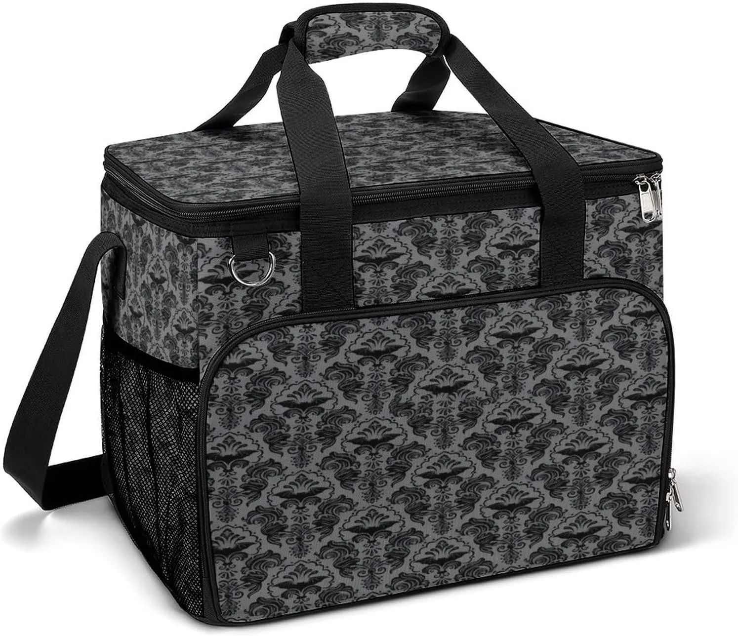 Vintage Gothic Black Damask Cooler Bag, Collapsible Soft Sided Cooler, Large Leakproof Camping Cooler, Portable Travel Cooler for Camping, Road Trips