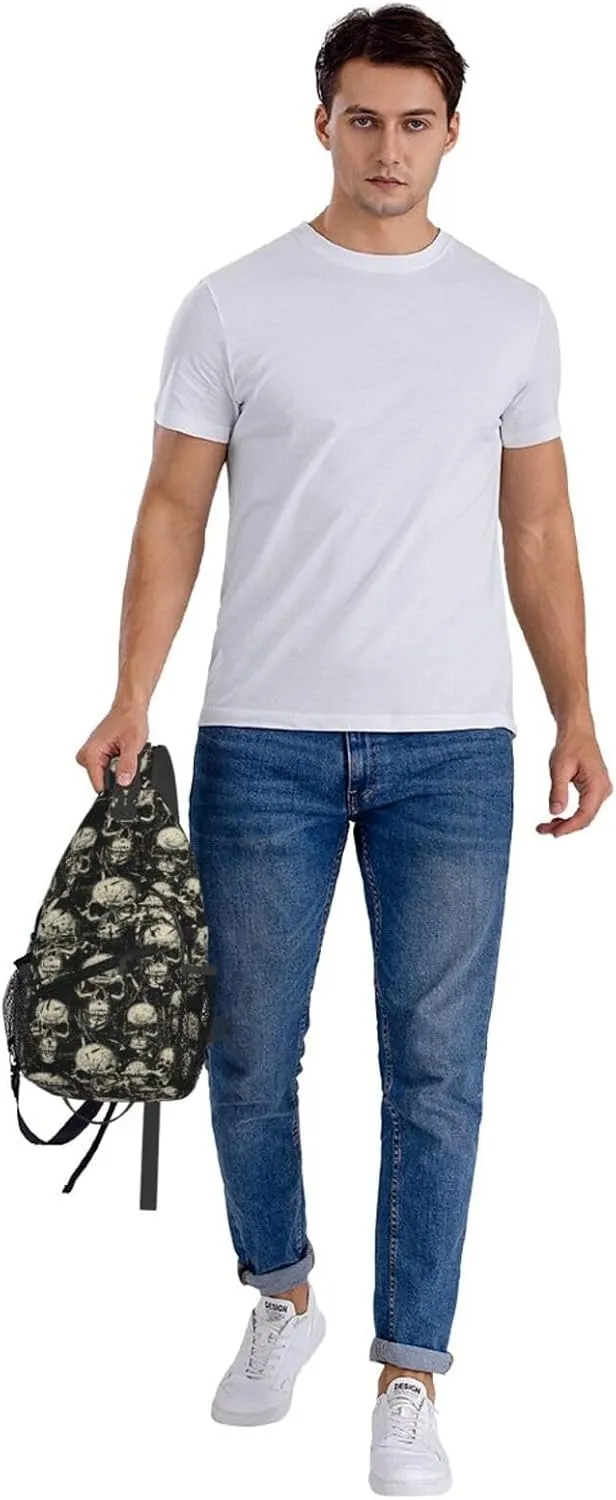 Vintage Grunge Angry Human Skulls Cross Chest Bag Diagonally Hiking Crossbody Bag Travel Shoulder Daypack Lightweight Sling Backpack Cycling Daypacks Fitness Chest Backpacks