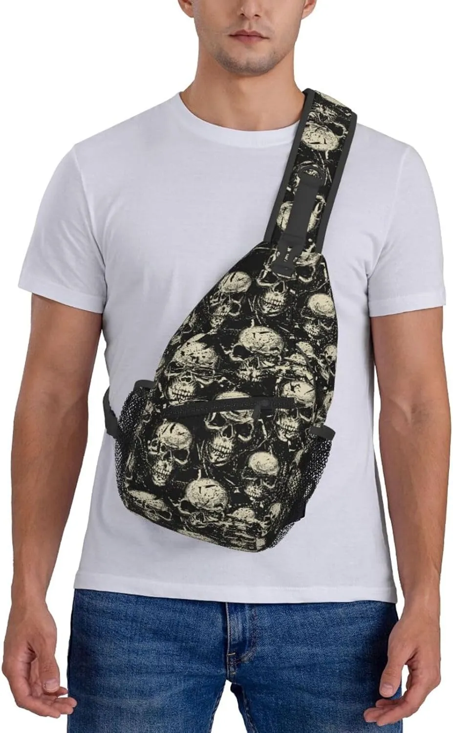Vintage Grunge Angry Human Skulls Cross Chest Bag Diagonally Hiking Crossbody Bag Travel Shoulder Daypack Lightweight Sling Backpack Cycling Daypacks Fitness Chest Backpacks