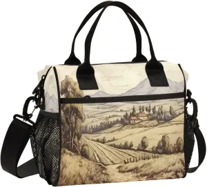 Vintage Hilly Field Insulated Lunch Bag Cooler Bag with Shoulder Strap Lunch Tote Bag for Work Camping-S