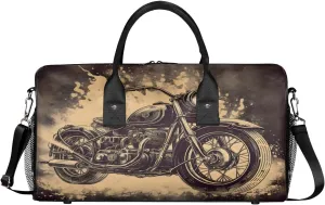 Vintage Motorcycle Travel Duffle Bag for Women Men Foldable Waterproof Weekender Bag Carry on Tote for Overnight Sports Gym American Retro