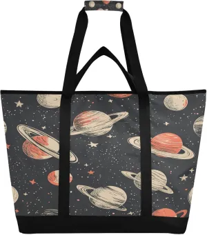 Vintage Planets and Stars Reusable Insulated Lunchbox Cooler Bag, Leakproof Kitchen Grocery Bag Collapsible Portable Cooler Tote Bag for Picnic, Camping, Office, Travel