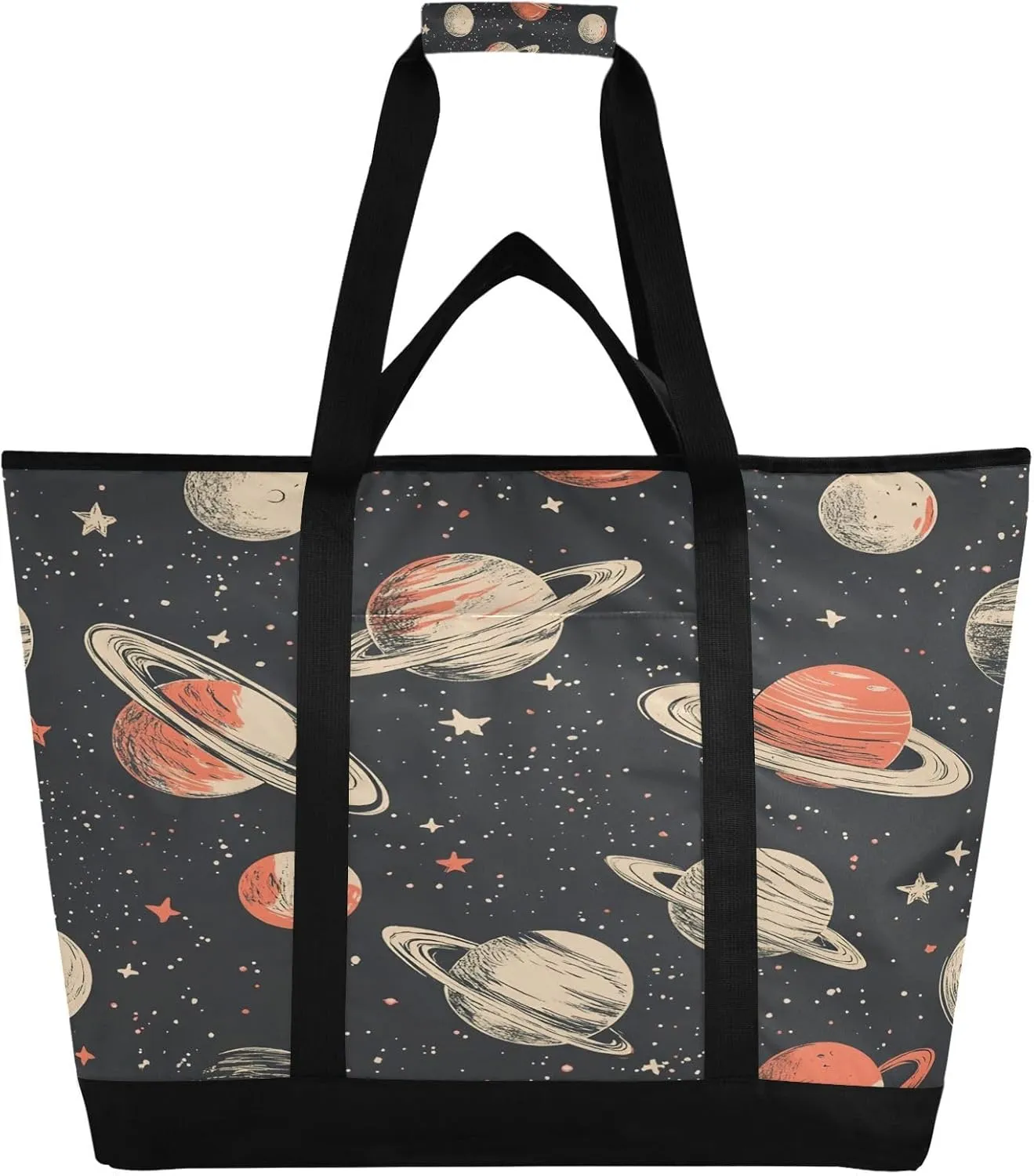 Vintage Planets and Stars Reusable Insulated Lunchbox Cooler Bag, Leakproof Kitchen Grocery Bag Collapsible Portable Cooler Tote Bag for Picnic, Camping, Office, Travel