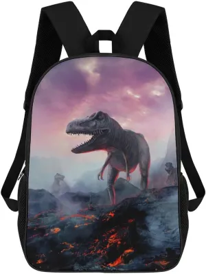 Volcanic Magma Dinosaur Fashion 17 Inch Backpack Simple Shoulders Daypacks Lightweight Laptop Bag Travel Gear