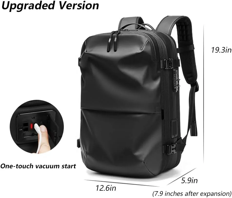 Voyagevac Backpack,Upgraded Expandable Waterproof Vacuum Bag, Anti-Theft Vacuum Backpack That Can Be Vacuumed with One Button (Black Upgrade)
