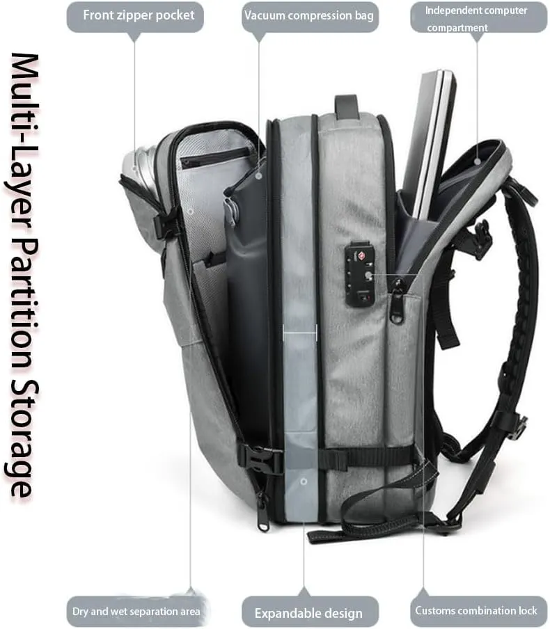 Voyagevac Backpack,Upgraded Expandable Waterproof Vacuum Bag, Anti-Theft Vacuum Backpack That Can Be Vacuumed with One Button (Black Upgrade)