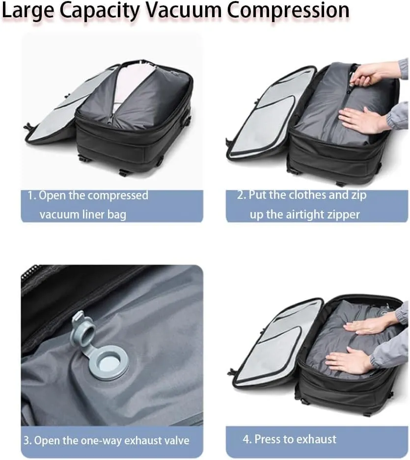 Voyagevac Backpack,Upgraded Expandable Waterproof Vacuum Bag, Anti-Theft Vacuum Backpack That Can Be Vacuumed with One Button (Black Upgrade)
