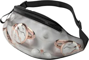 Waist Packs For Men & Women, Fashion Sling Pack With Adjustable Belt For Travel Sports Running.White Marble Rose Gold Pattern Print