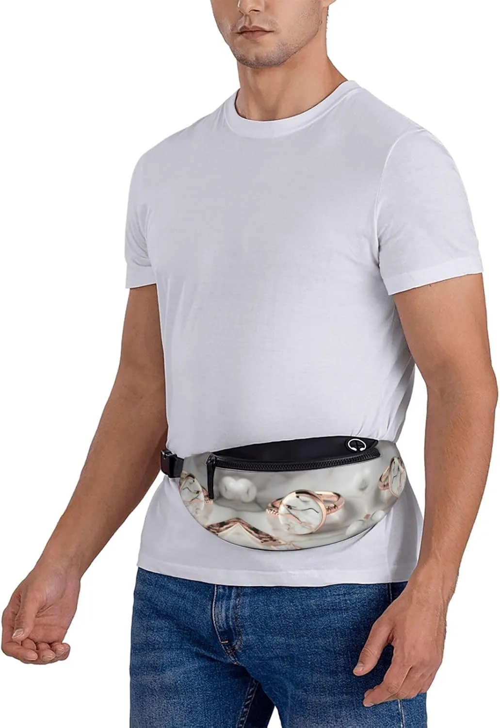 Waist Packs For Men & Women, Fashion Sling Pack With Adjustable Belt For Travel Sports Running.White Marble Rose Gold Pattern Print
