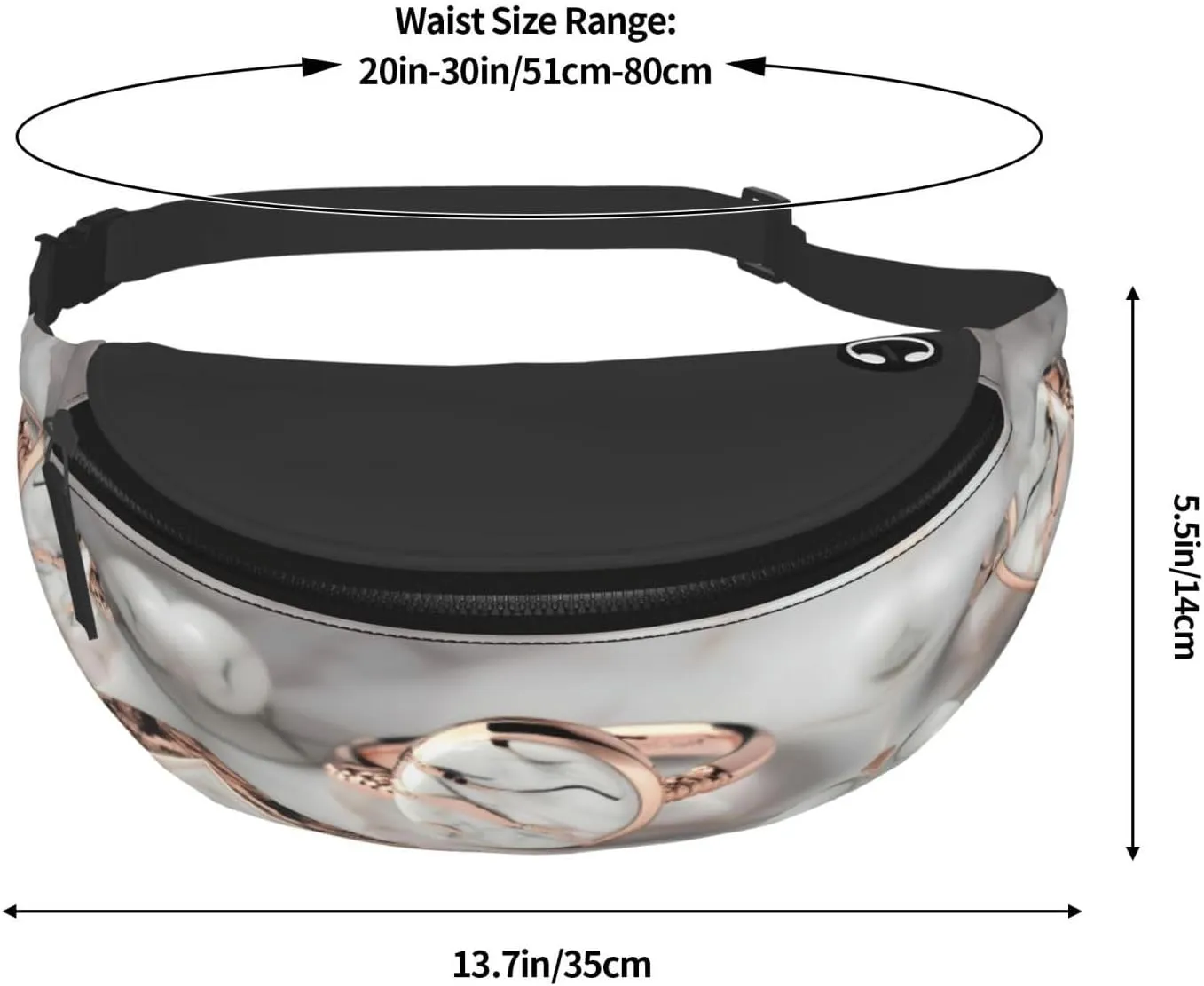 Waist Packs For Men & Women, Fashion Sling Pack With Adjustable Belt For Travel Sports Running.White Marble Rose Gold Pattern Print