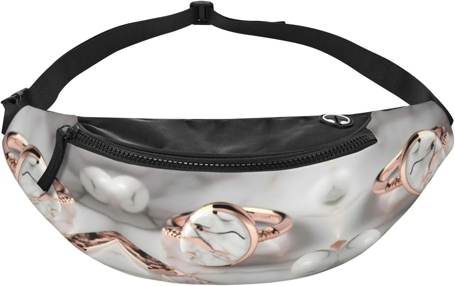 Waist Packs For Men & Women, Fashion Sling Pack With Adjustable Belt For Travel Sports Running.White Marble Rose Gold Pattern Print