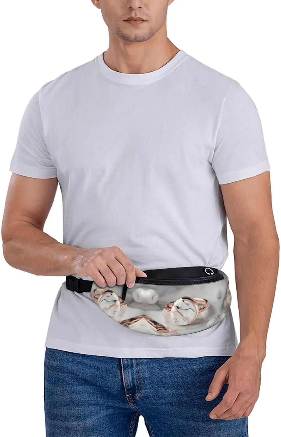 Waist Packs For Men & Women, Fashion Sling Pack With Adjustable Belt For Travel Sports Running.White Marble Rose Gold Pattern Print