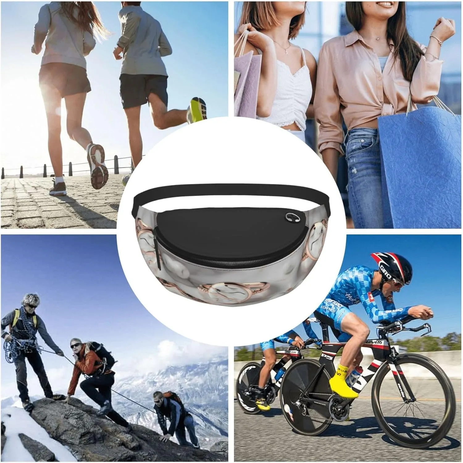 Waist Packs For Men & Women, Fashion Sling Pack With Adjustable Belt For Travel Sports Running.White Marble Rose Gold Pattern Print