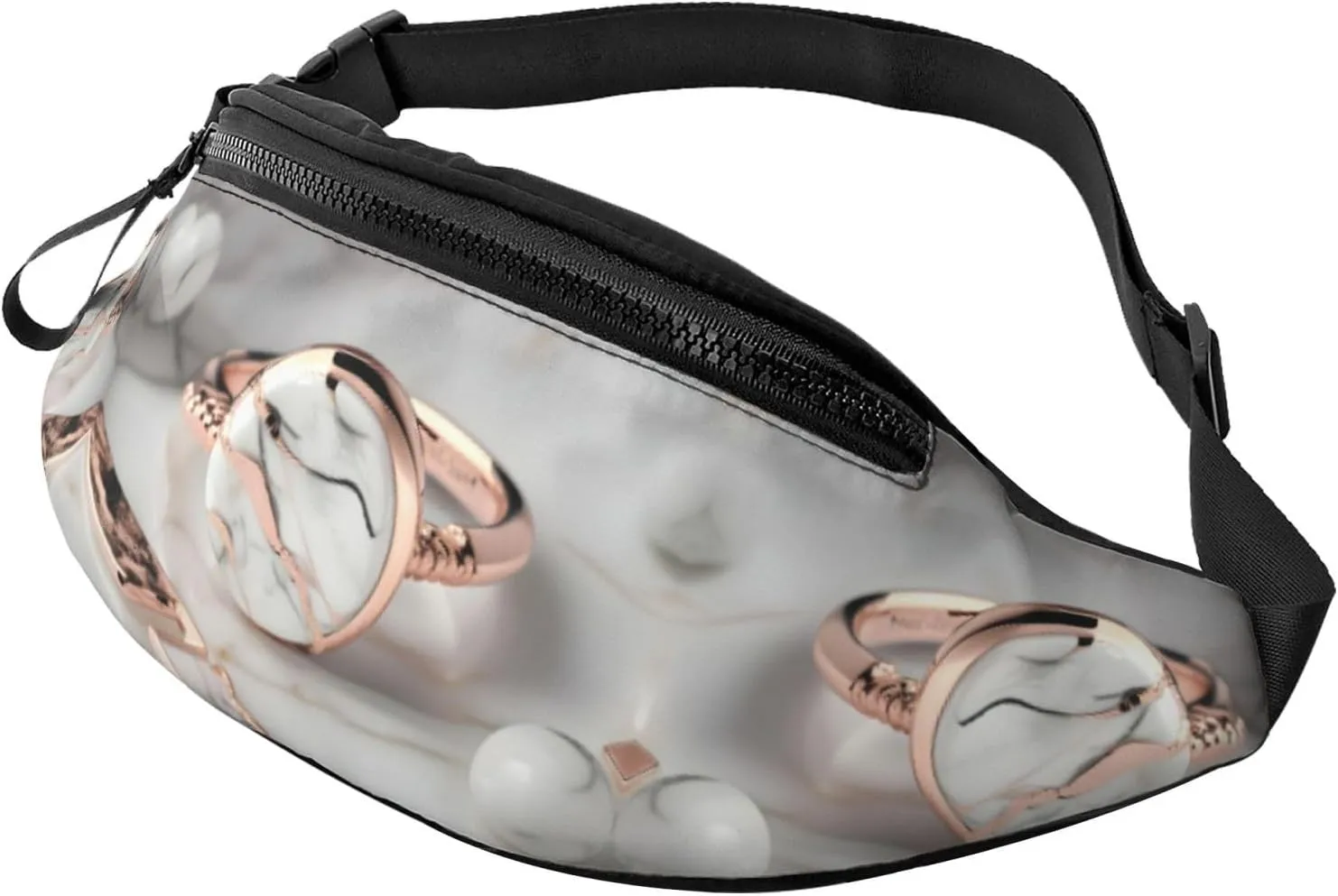 Waist Packs For Men & Women, Fashion Sling Pack With Adjustable Belt For Travel Sports Running.White Marble Rose Gold Pattern Print
