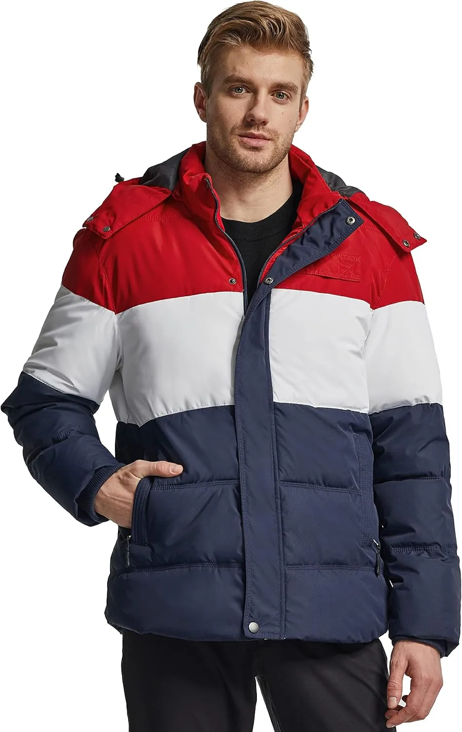Wantdo Men's Hooded Winter Coat Warm Puffer Jacket Thicken Cotton Coat with Removable Hood