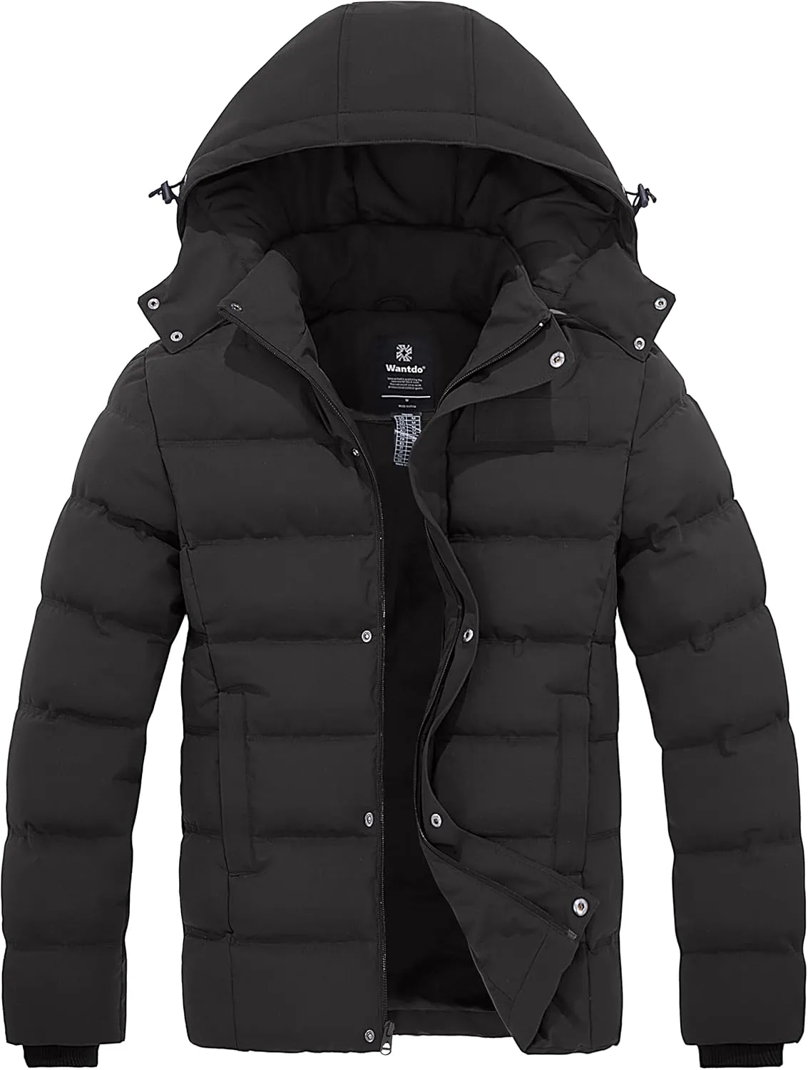 Wantdo Men's Hooded Winter Coat Warm Puffer Jacket Thicken Cotton Coat with Removable Hood