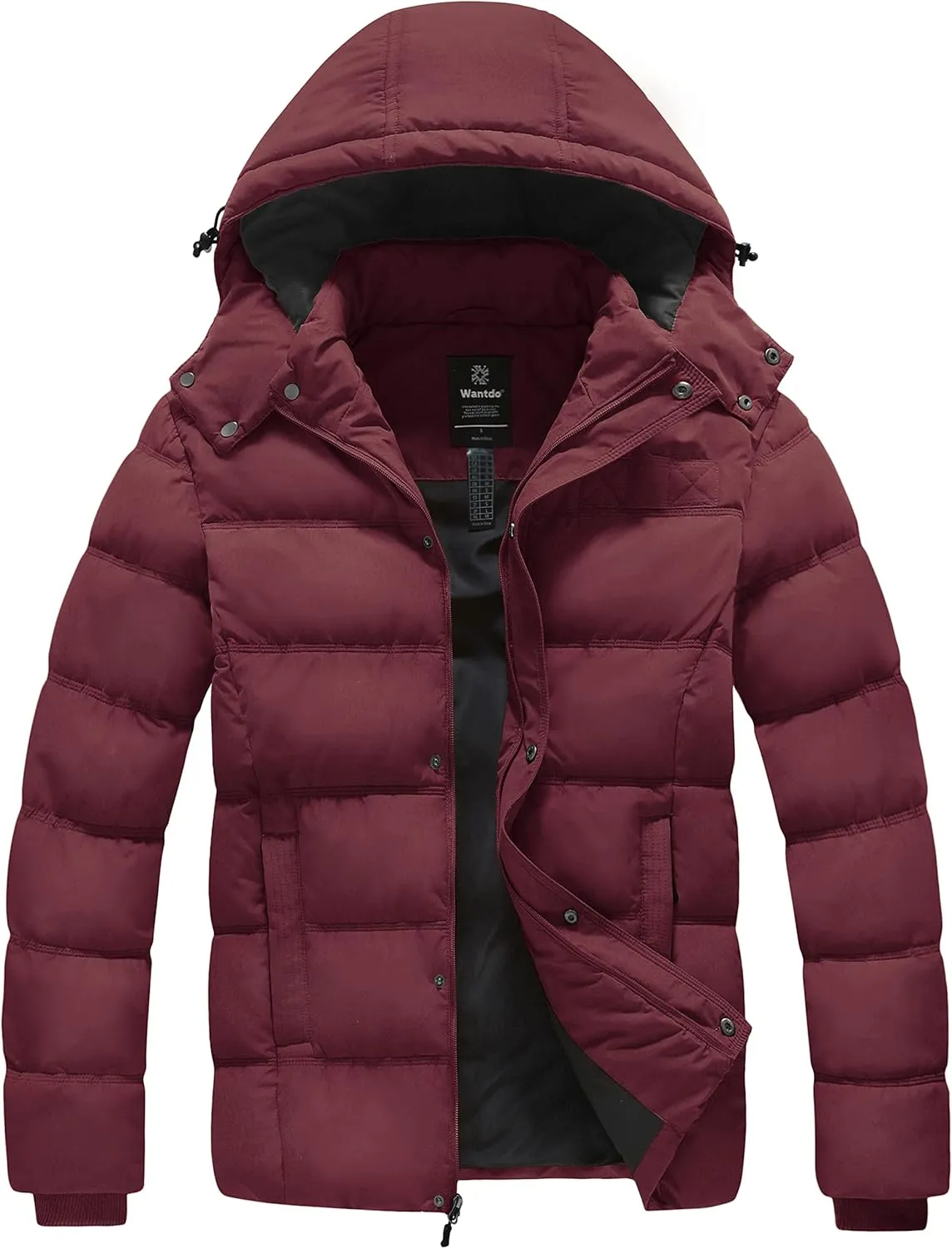 Wantdo Men's Hooded Winter Coat Warm Puffer Jacket Thicken Cotton Coat with Removable Hood