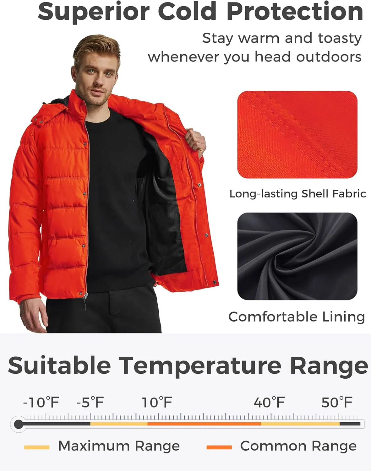 Wantdo Men's Hooded Winter Coat Warm Puffer Jacket Thicken Cotton Coat with Removable Hood