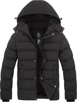 Wantdo Men's Hooded Winter Coat Warm Puffer Jacket Thicken Cotton Coat with Removable Hood
