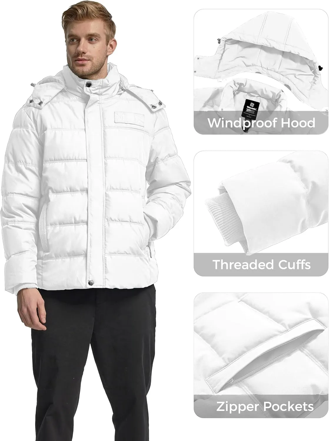 Wantdo Men's Hooded Winter Coat Warm Puffer Jacket Thicken Cotton Coat with Removable Hood