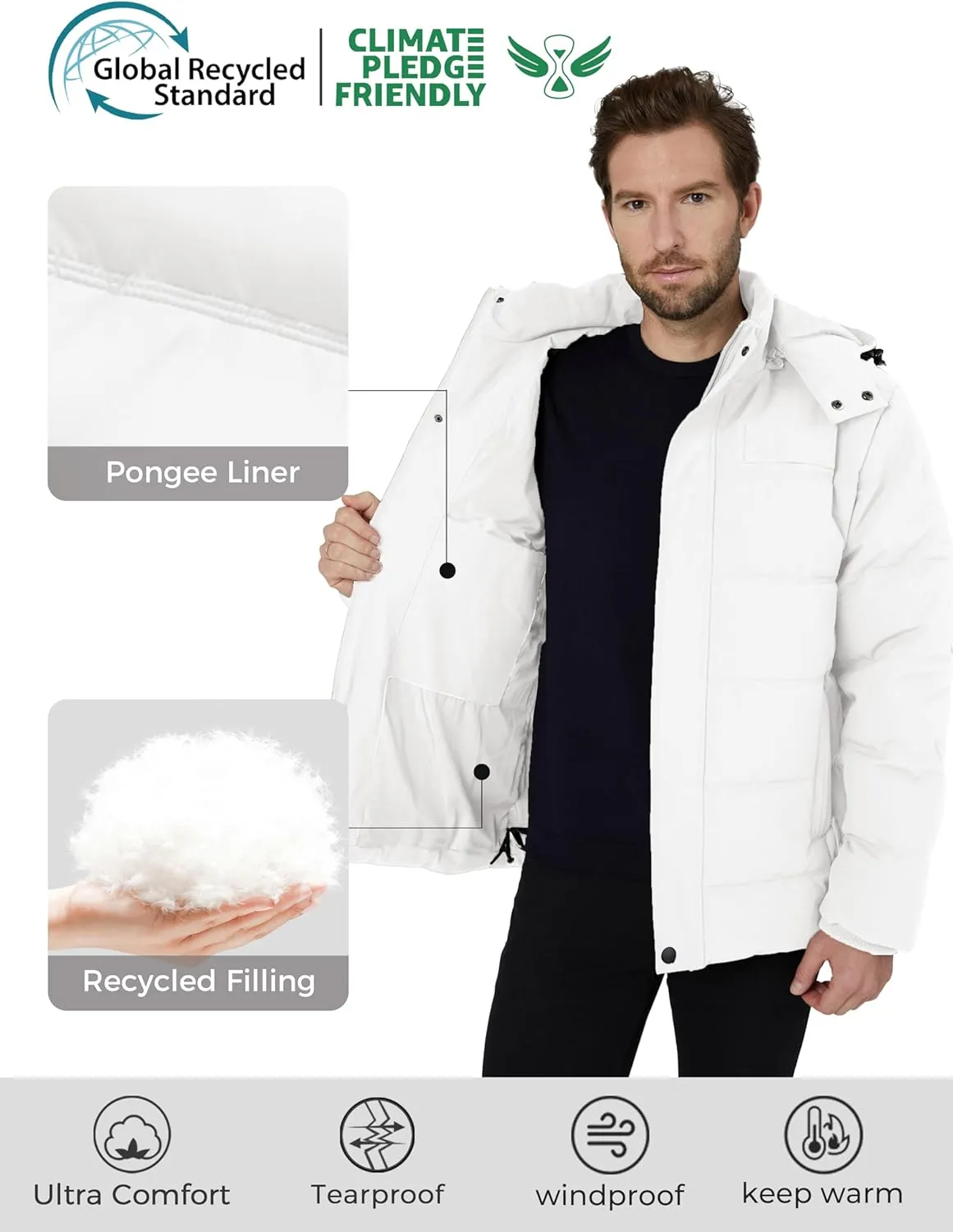Wantdo Men's Hooded Winter Coat Warm Puffer Jacket Thicken Cotton Coat with Removable Hood