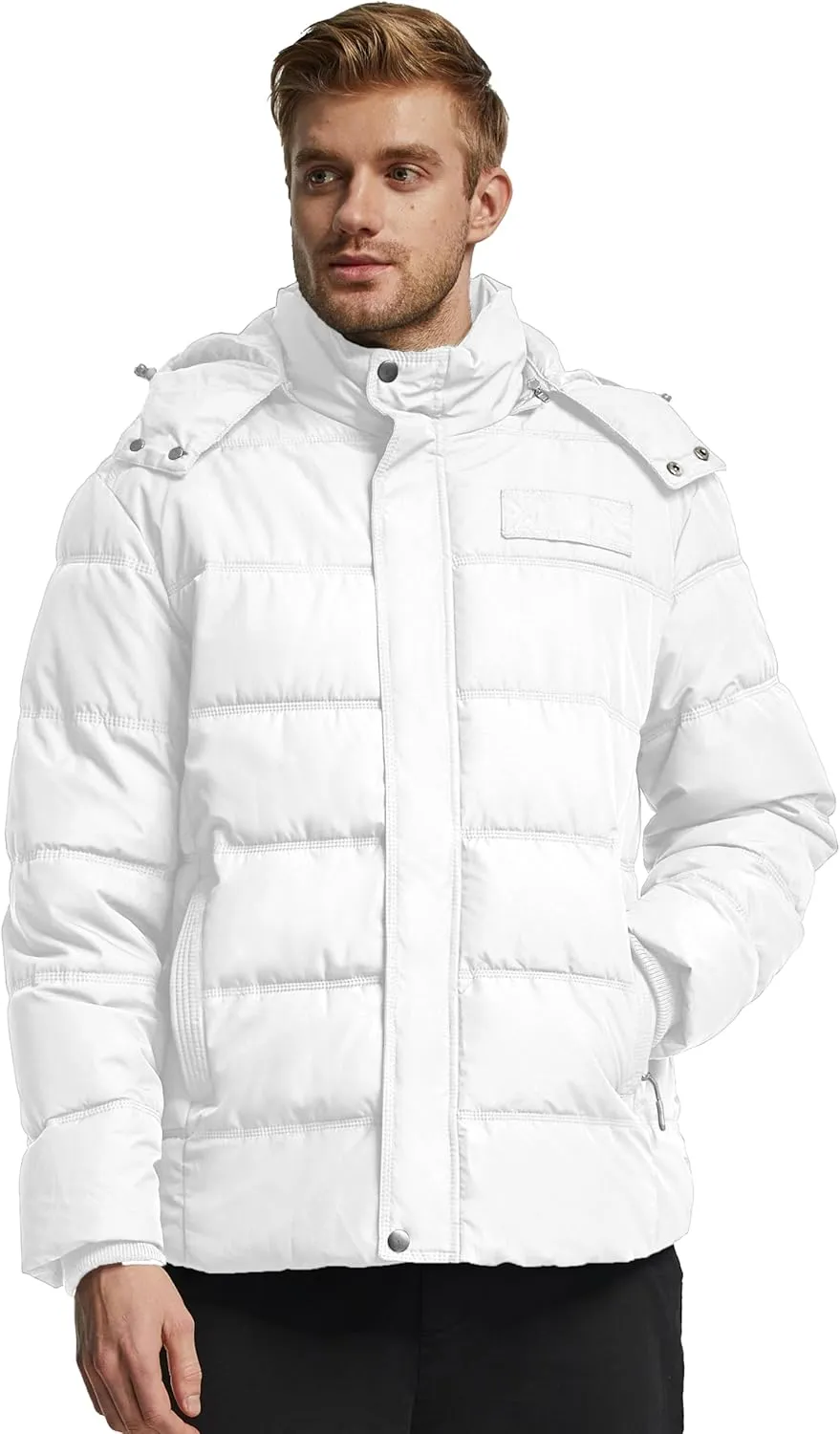 Wantdo Men's Hooded Winter Coat Warm Puffer Jacket Thicken Cotton Coat with Removable Hood