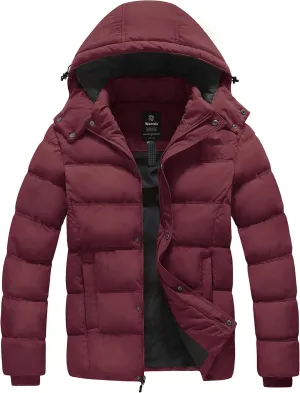 Wantdo Men's Hooded Winter Coat Warm Puffer Jacket Thicken Cotton Coat with Removable Hood