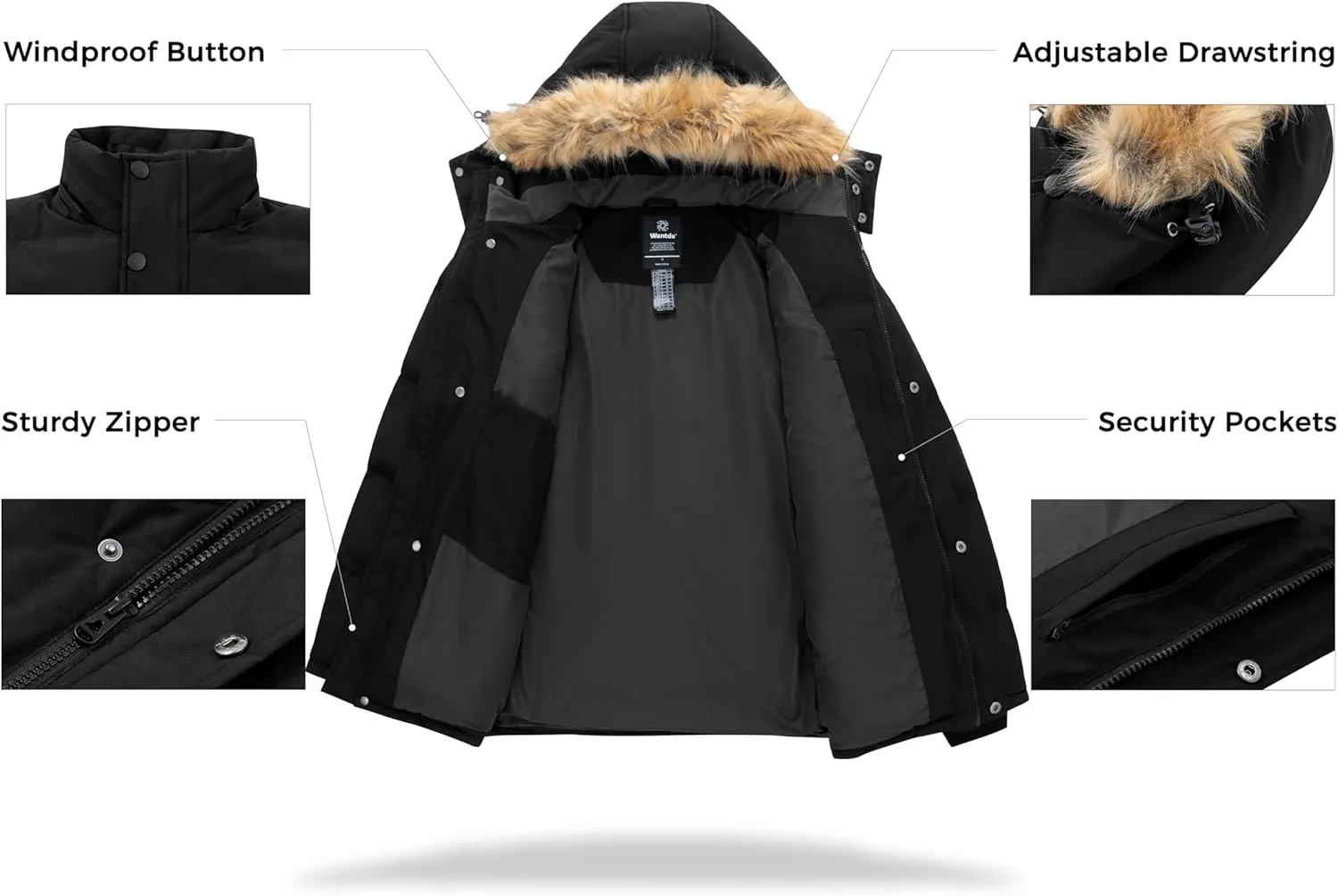 wantdo Men's Hooded Winter Coat Waterproof Puffer Jacket Warmth Winter Jacket