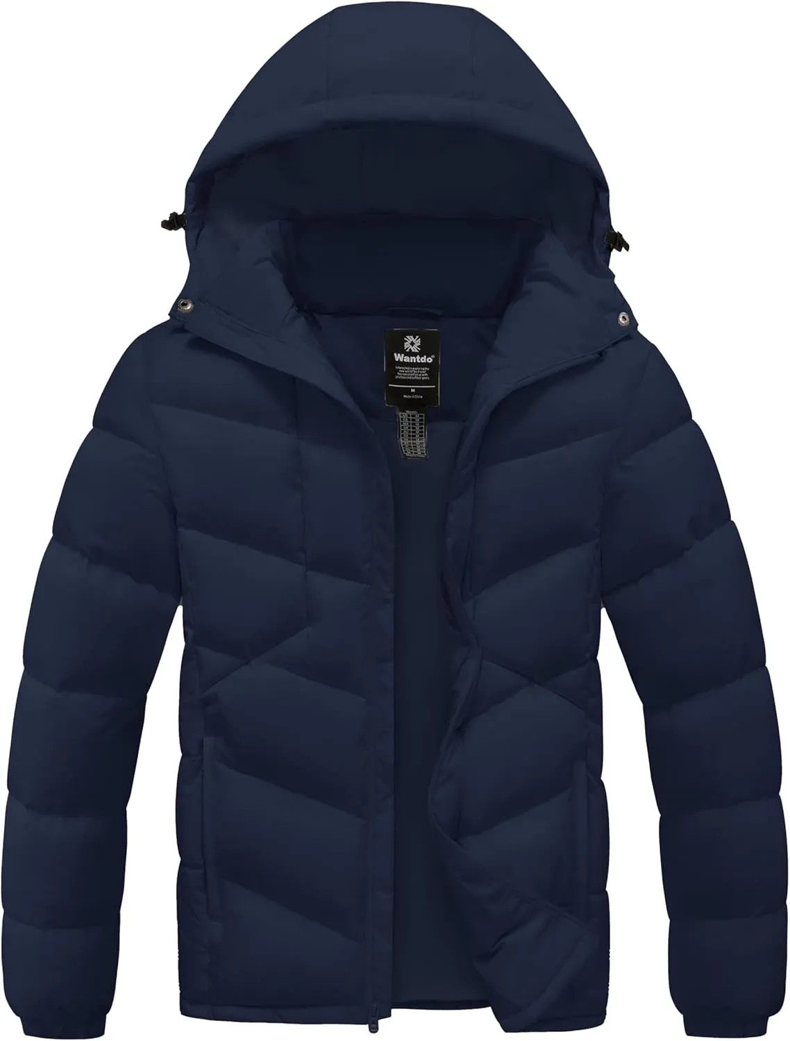 wantdo Men's Puffer Jacket Waterproof Winter Cotton Coat Hooded Parka Jacket Recycled Outerwear (Regular and Big Size)