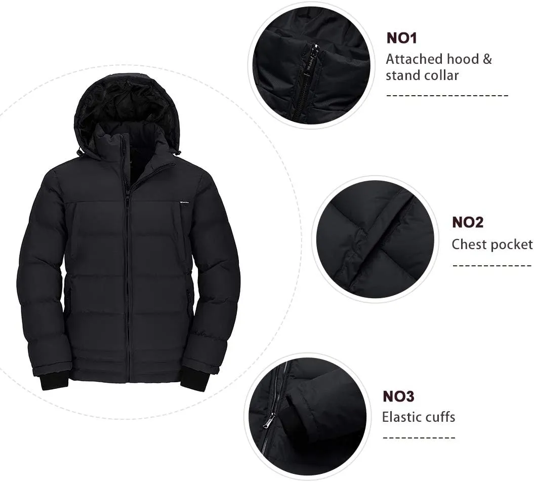 wantdo Men's Thicken Puffer Jacket Padded Waterproof Warm Winter Coat with Hood