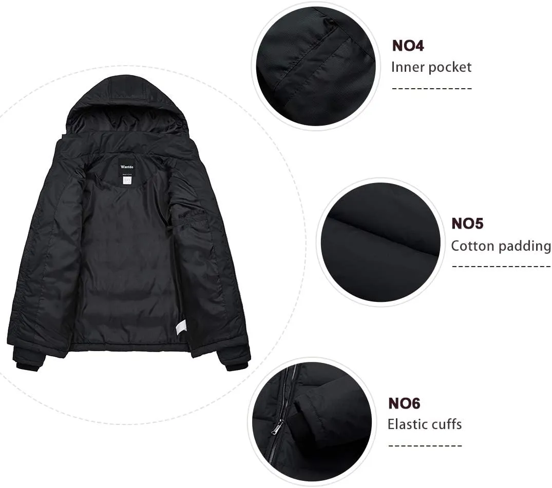 wantdo Men's Thicken Puffer Jacket Padded Waterproof Warm Winter Coat with Hood