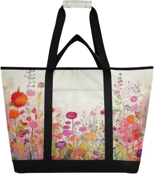 Watercolor Floral Reusable Insulated Lunchbox Cooler Bag, Leakproof Kitchen Grocery Bag Collapsible Portable Cooler Tote Bag for Picnic, Camping, Office, Travel