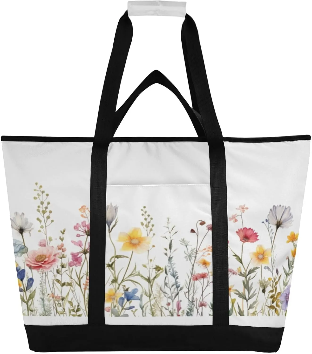 Watercolor Flowers Butterflies Reusable Insulated Lunchbox Cooler Bag, Leakproof Kitchen Grocery Bag Collapsible Portable Cooler Tote Bag for Picnic, Camping, Office, Travel