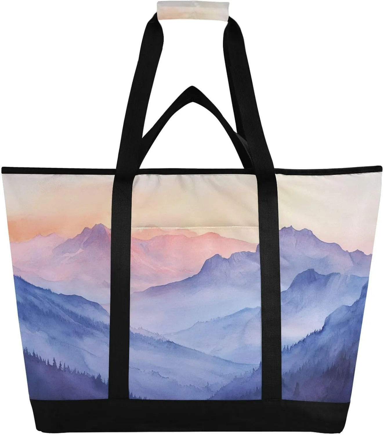 Watercolor Mountain Reusable Insulated Lunchbox Cooler Bag, Leakproof Kitchen Grocery Bag Collapsible Portable Cooler Tote Bag for Picnic, Camping, Office, Travel