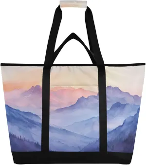 Watercolor Mountain Reusable Insulated Lunchbox Cooler Bag, Leakproof Kitchen Grocery Bag Collapsible Portable Cooler Tote Bag for Picnic, Camping, Office, Travel