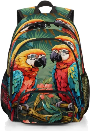 Watercolor Parrot Carry on Travel Backpack for Women Men Water resistant Lightweight Rucksack Backpack for Weekender Casual Work Hiking Jungle Leaf Floral Palm Tree