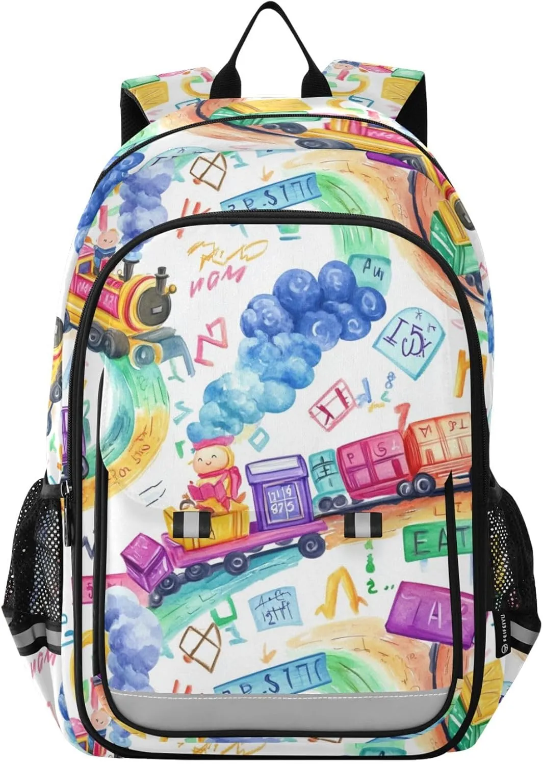 Watercolor Trains Cartoon Backpack for Boys Girls Elementary School Bag Kids Bookbag Travel Rucksack With Reflective Stripes