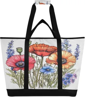 Watercolor Wildflowers Reusable Insulated Lunchbox Cooler Bag, Leakproof Kitchen Grocery Bag Collapsible Portable Cooler Tote Bag for Picnic, Camping, Office, Travel