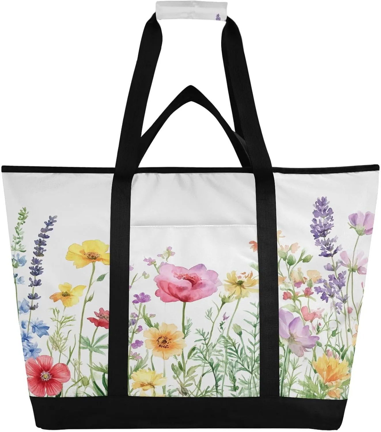 Watercolor Wildflowers Reusable Insulated Lunchbox Cooler Bag, Leakproof Kitchen Grocery Bag Collapsible Portable Cooler Tote Bag for Picnic, Camping, Office, Travel