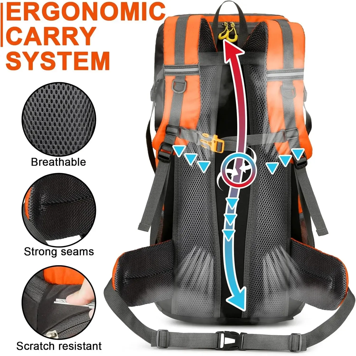 Waterproof 50L Travel Backpack with Rain Cover