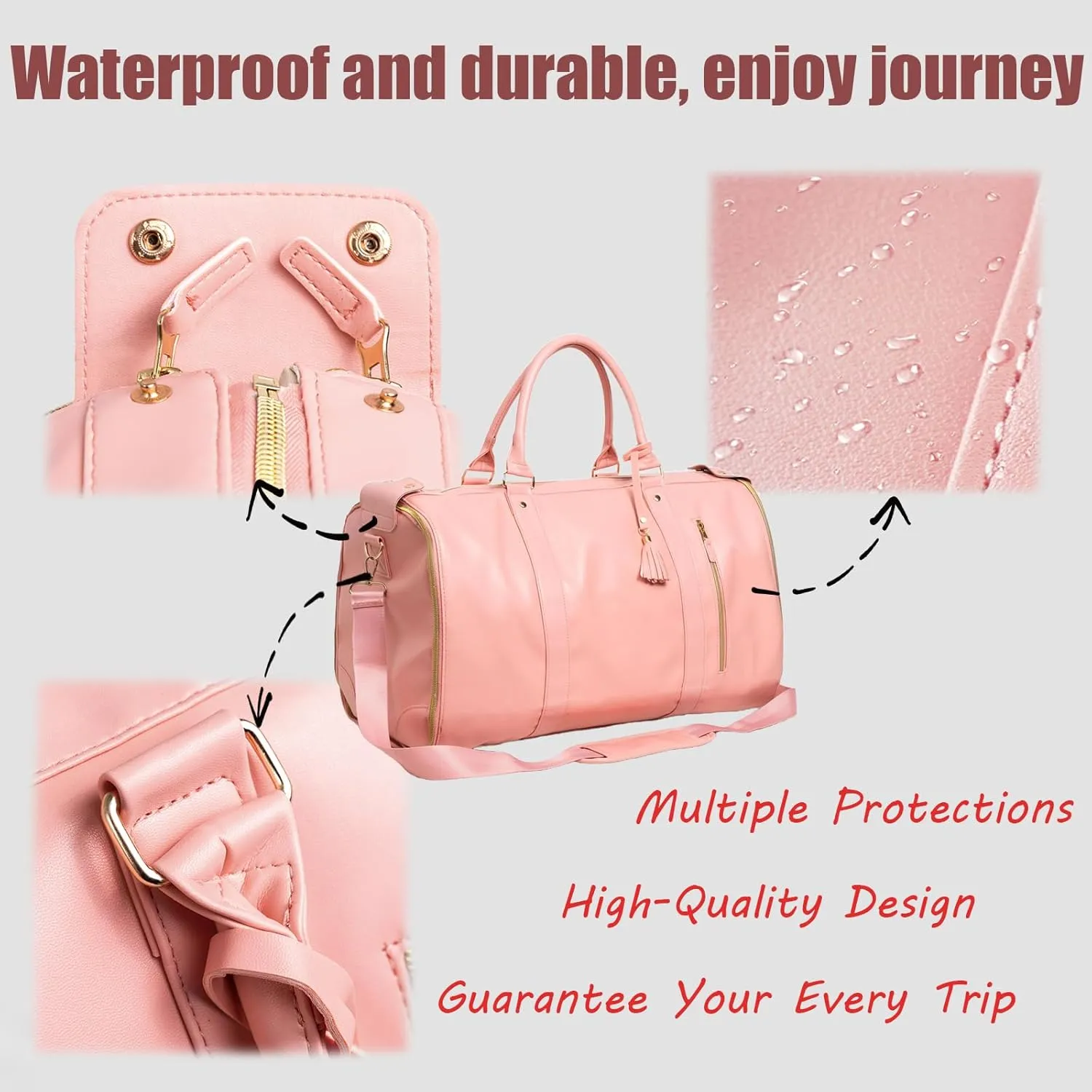 Waterproof Luxe Mega Bag Travel Carry On, PU Leather Luxe Travel Bags for Women, Convertible Garment Bags for Travel for Women (Beige With pulley)
