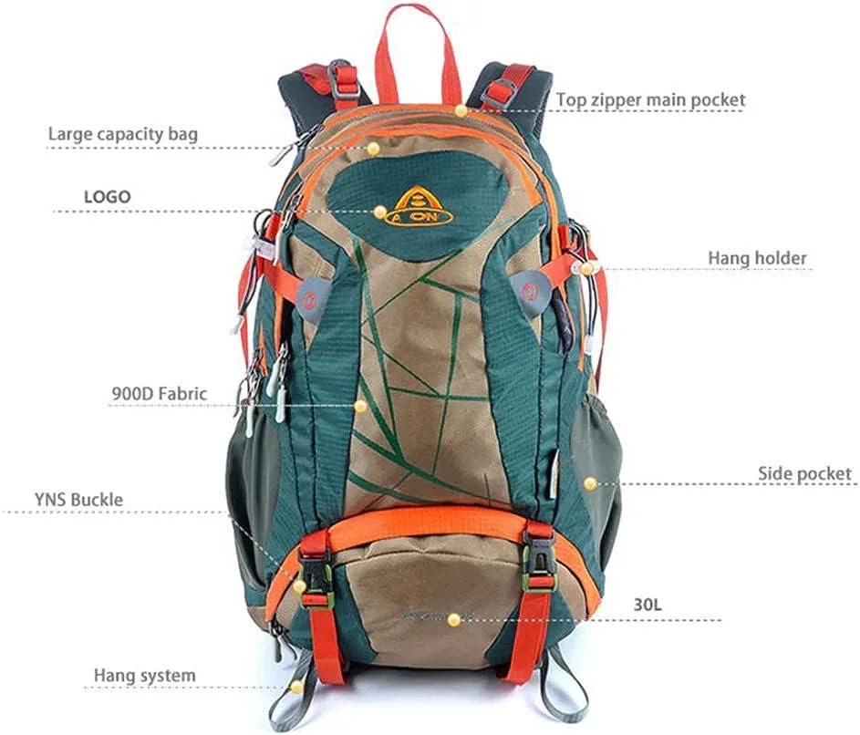 Waterproof Travel Hiking Backpack Sports Cycling Camping Backpack Rucksack Men Travel Light Trekking Bagpack 900D Nylon Bag 30L-Rose Red_30L