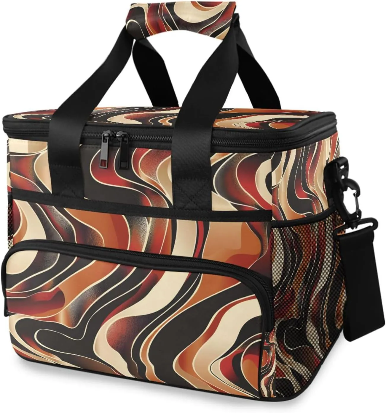 Wave Leopard Pattern Cooler Bag Insulated Cooler Soft Sided Cooler 24 Can Portable Picnic Bag Large Leakproof Lunch Bag Box for Beach Grocery Camping Travel Car Men Women