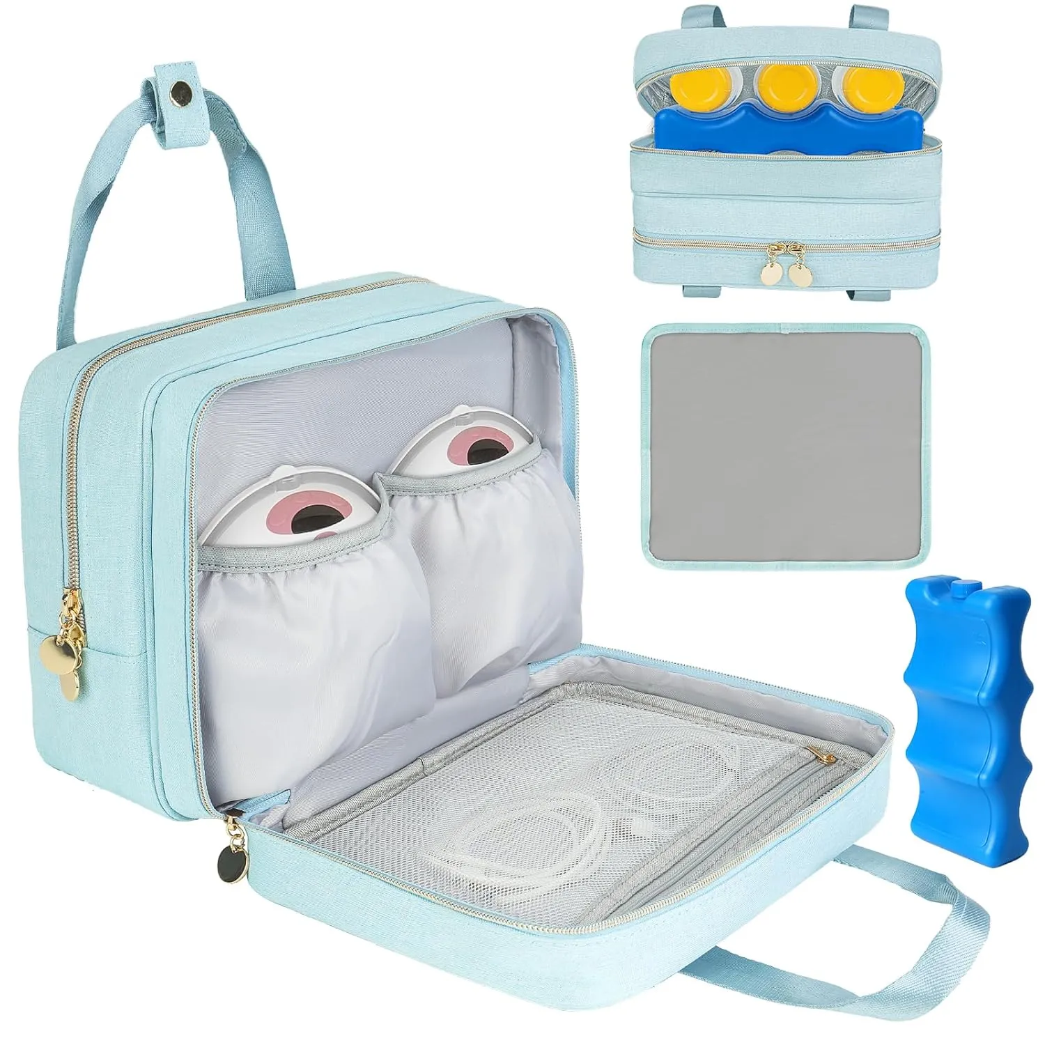 Wearable Breast Pump Bag with Cooler Compartment,Breast Milk Pump Travel Bag Compatible with Willow,Elvie,Medela Pump&Momcozy M5/S12 Pro, Carrying Case for Pump Parts and Bottles,Blue