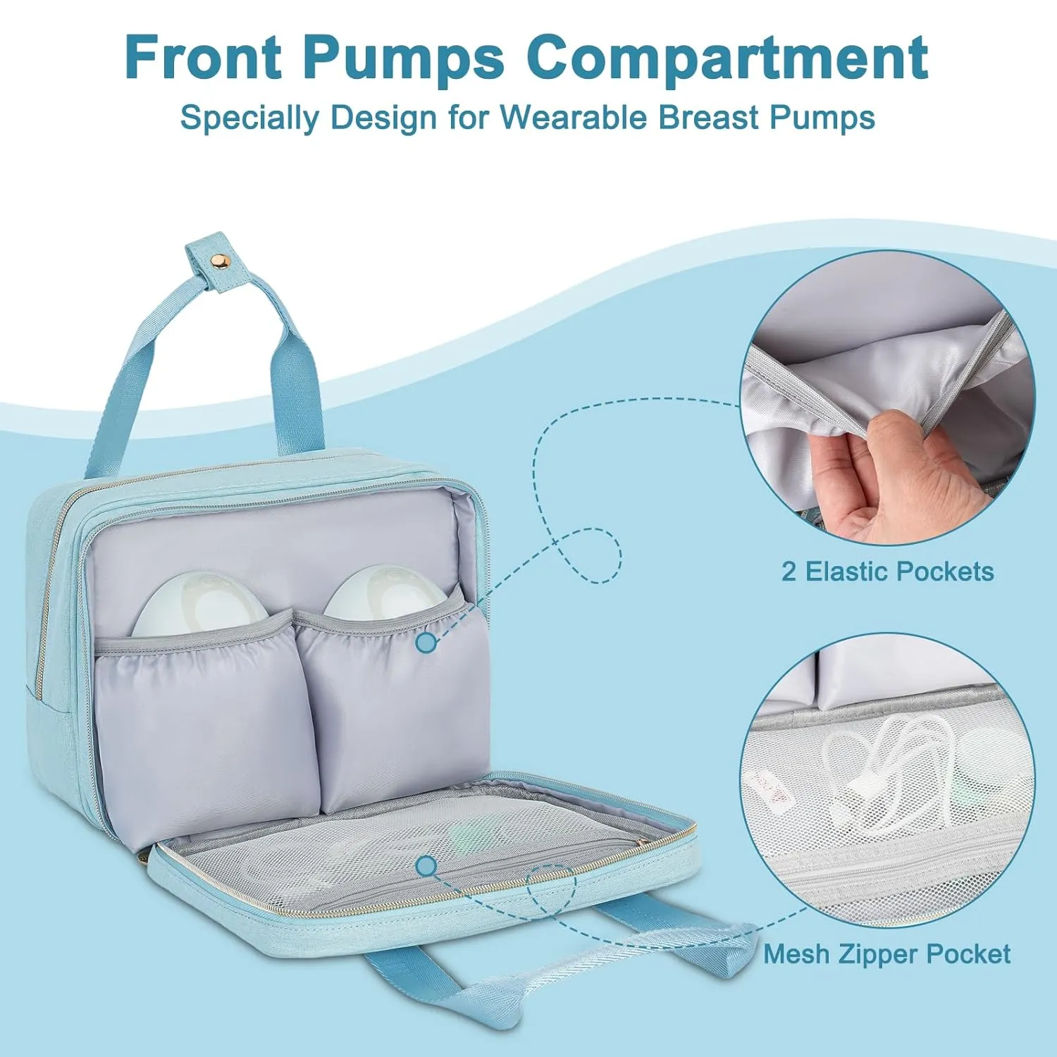 Wearable Breast Pump Bag with Cooler Compartment,Breast Milk Pump Travel Bag Compatible with Willow,Elvie,Medela Pump&Momcozy M5/S12 Pro, Carrying Case for Pump Parts and Bottles,Blue
