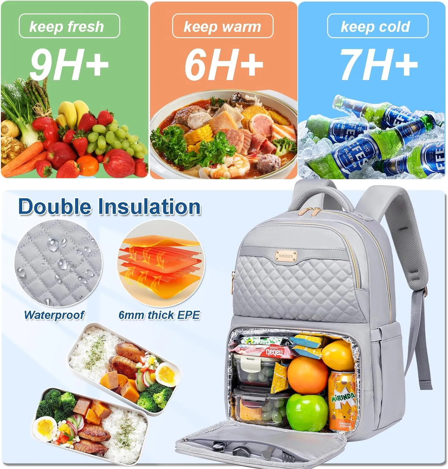 Weitars Lunch Backpack, Insulated Cooler Backpack 15.6 Inch Laptop Backpack For Women Men For Women Nurses Teacher Gifts for College Work Beach Camping Picnics Travel