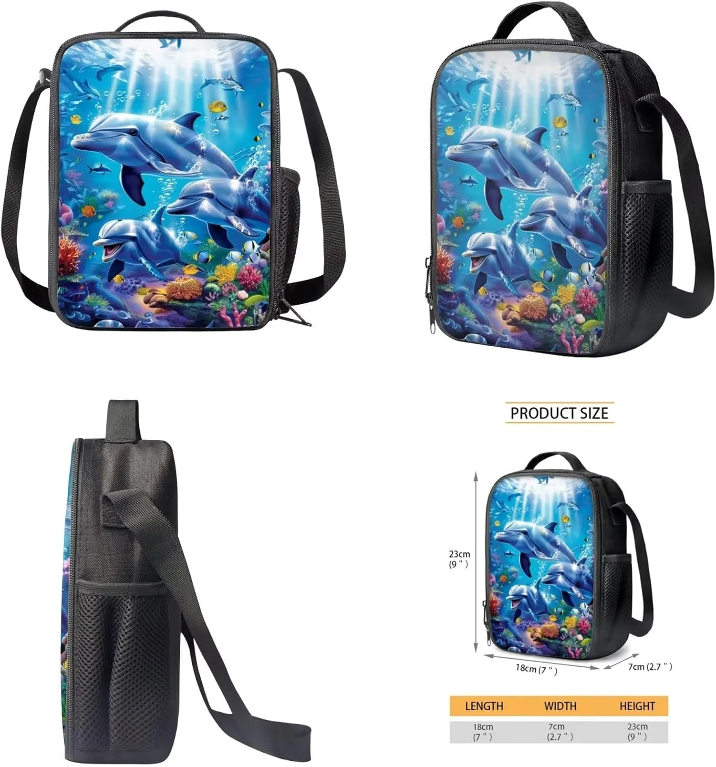 WELLFLYHOM 3 Pcs Dolphin School Backpack Purse for Girls Elementary Bookbag with Lunch Box Pencil Case Cute School Bag Rucksack for Primary Middle Kids Bagpack Satchel for Daycare Rucksack
