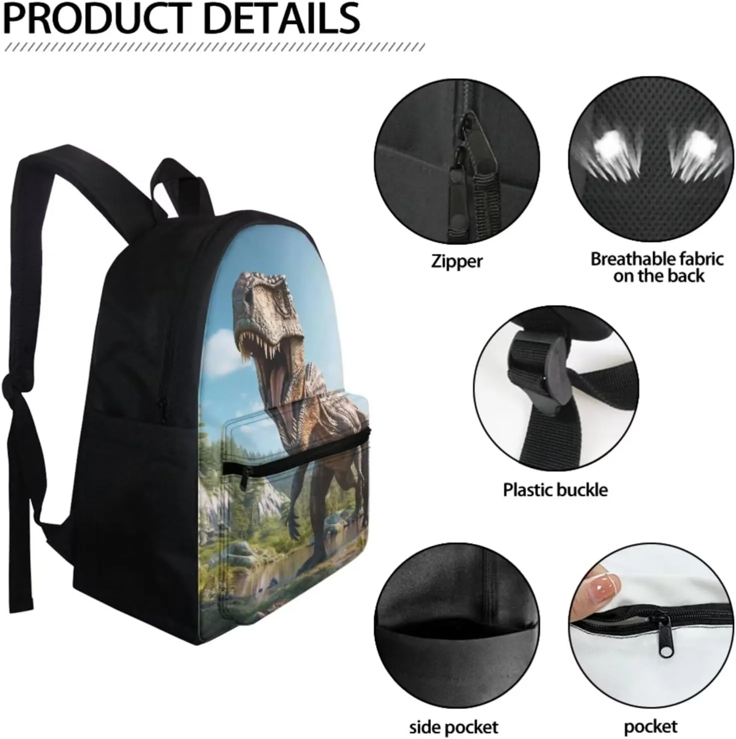 WELLFLYHOM Dinosaur Backpack for Kids 5-7 8-10 11-13 3D School Bag for Elementary Boys Dino Bookbag with Lunch Box Pencil Case Middle Preschool Back Packs Satchel Casual Daypack School Supplies