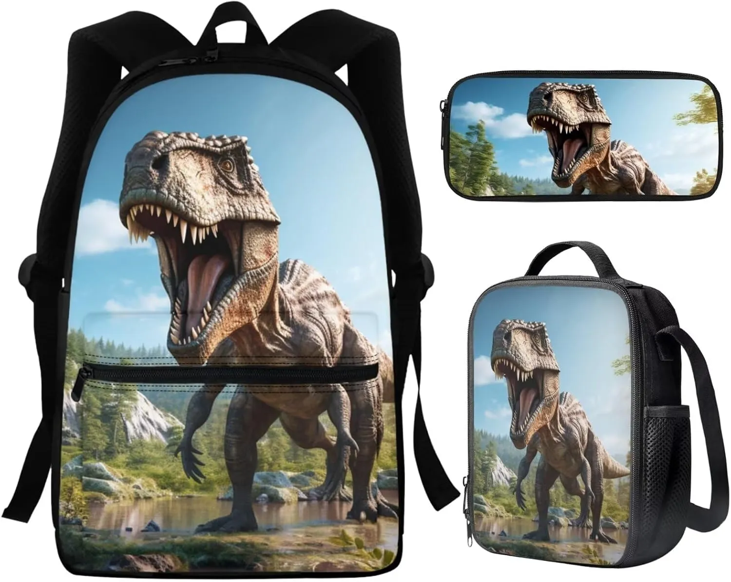 WELLFLYHOM Dinosaur Backpack for Kids 5-7 8-10 11-13 3D School Bag for Elementary Boys Dino Bookbag with Lunch Box Pencil Case Middle Preschool Back Packs Satchel Casual Daypack School Supplies
