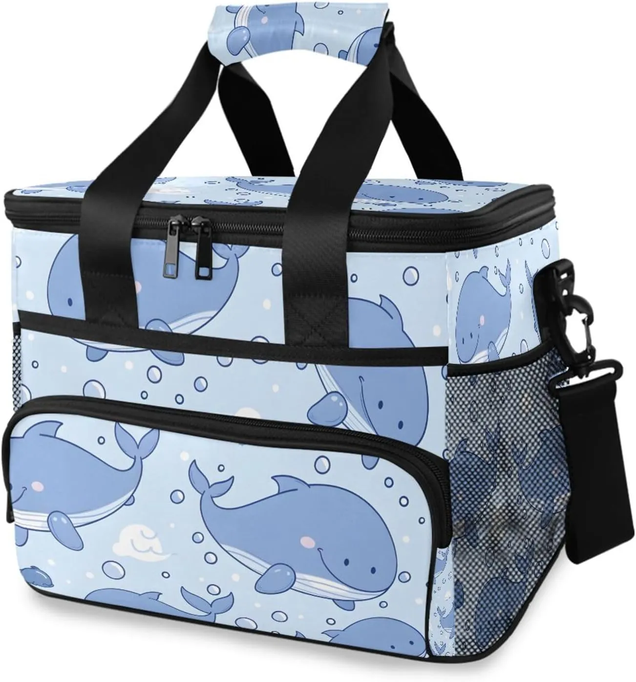 Whale Blue Ocean Cooler Bag Insulated Cooler Soft Sided Cooler 24 Can Portable Picnic Bag Large Leakproof Lunch Bag Box for Beach Grocery Camping Travel Car Men Women